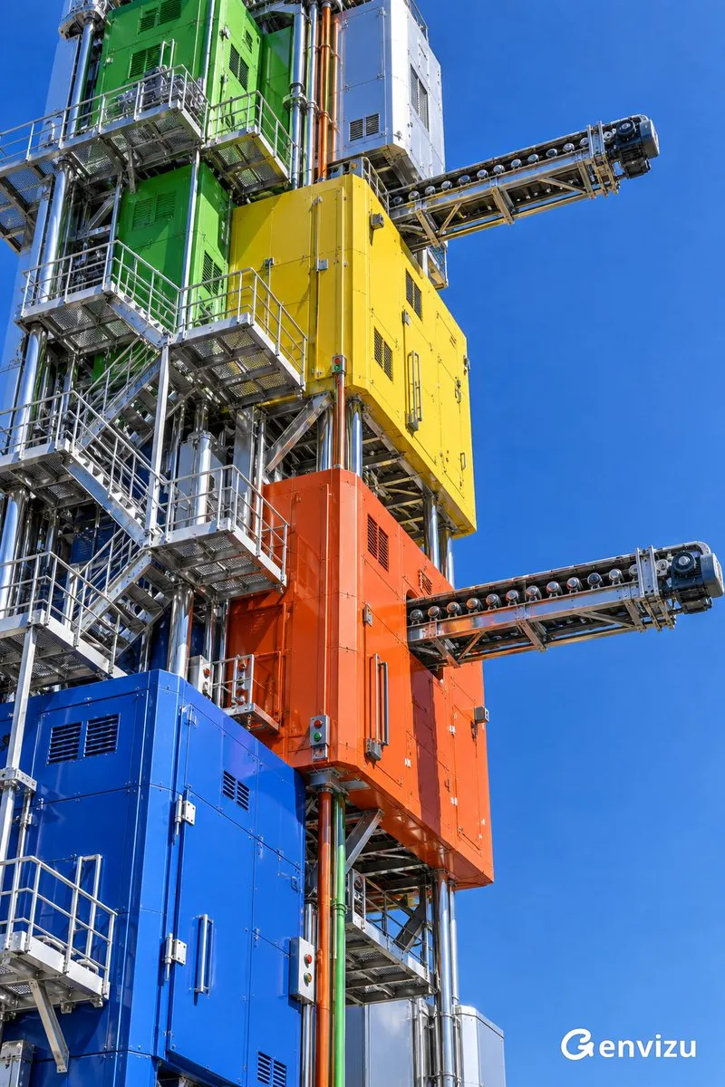 Acid Futurism Mechanical Tower, AI generated image