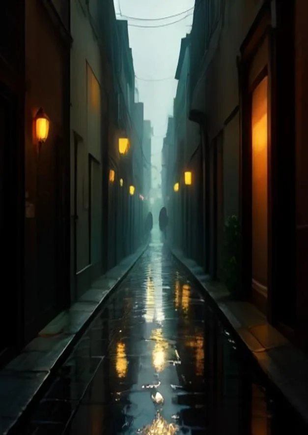 After-Rain Alley, AI generated image