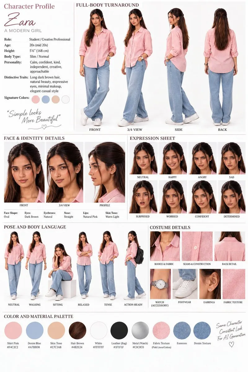 Ai Character Reference Sheet, AI generated image