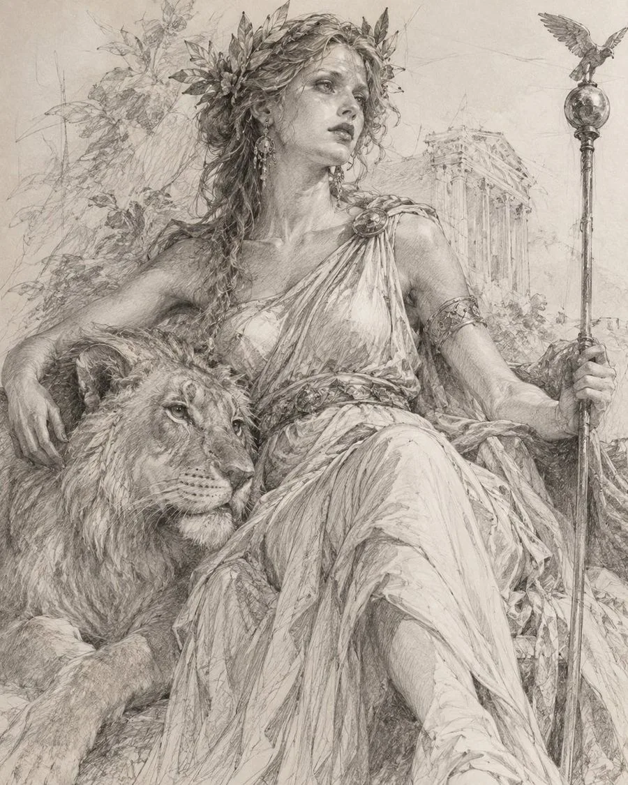 Ancient Greek Goddess Sketch, AI generated image