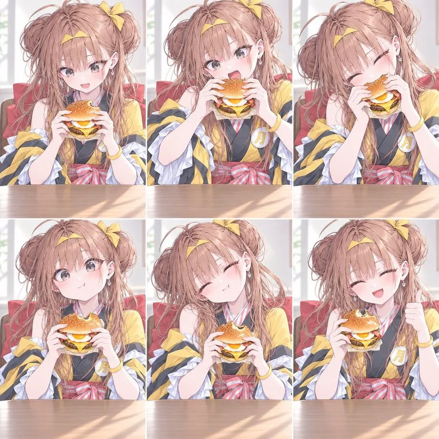 Anime Burger Expression Sheet, AI generated image