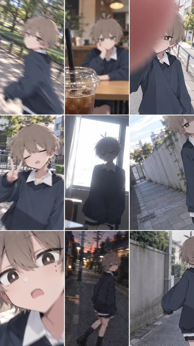 Anime Candid Photo Grid, AI generated image