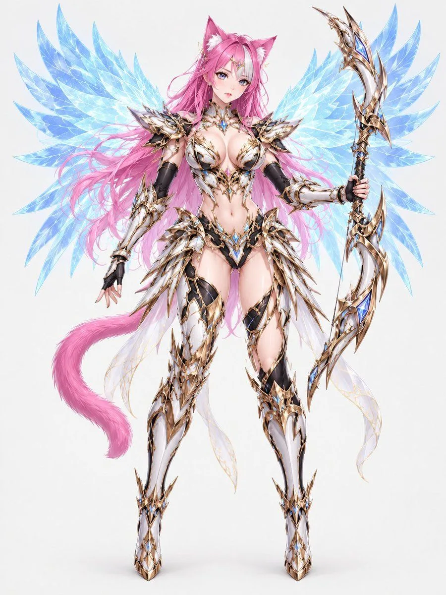 Anime Cat Girl Armor Character, AI generated image
