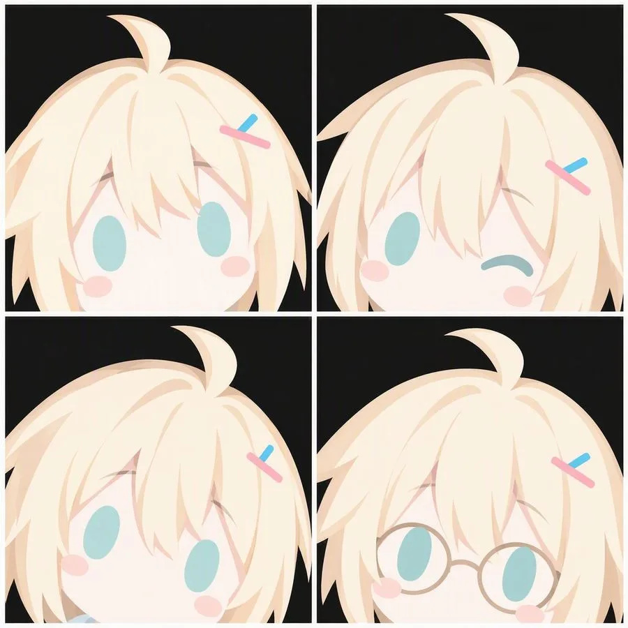 Anime Character Expression Grid, AI generated image