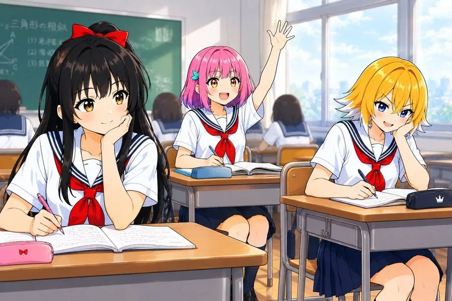 Anime Classroom Girls Study, AI generated image
