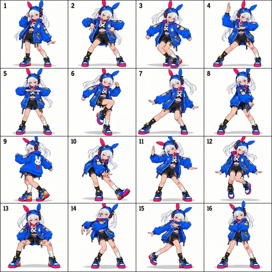 Anime Dance Pose Grid, AI generated image