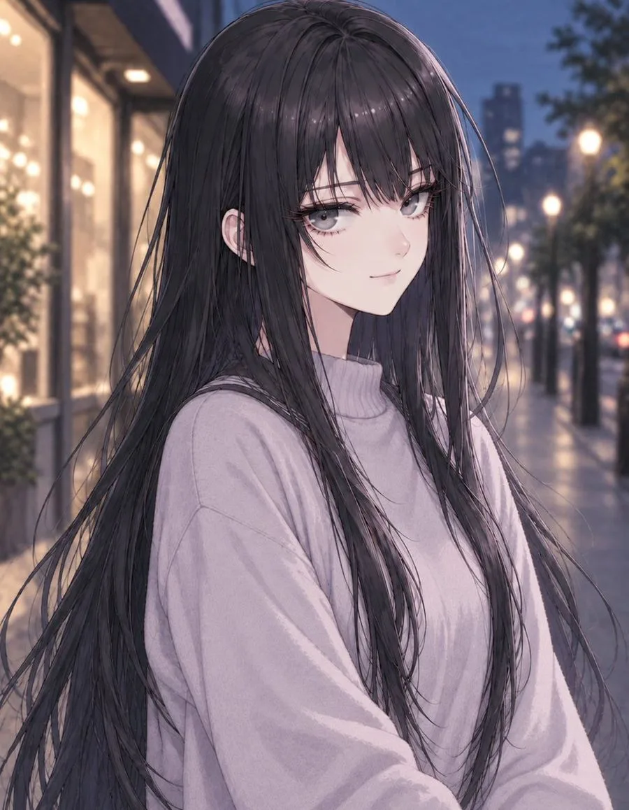 Anime Girl Black Hair Sweater, AI generated image