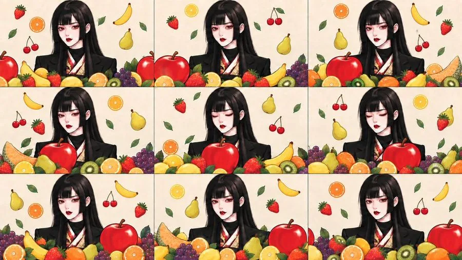 Anime Girl Fruit Grid, AI generated image