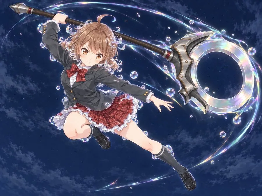Anime Girl Magic Axe Night, AI generated image