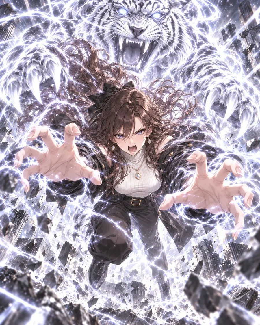 Anime Girl White Tiger Summon, AI generated image