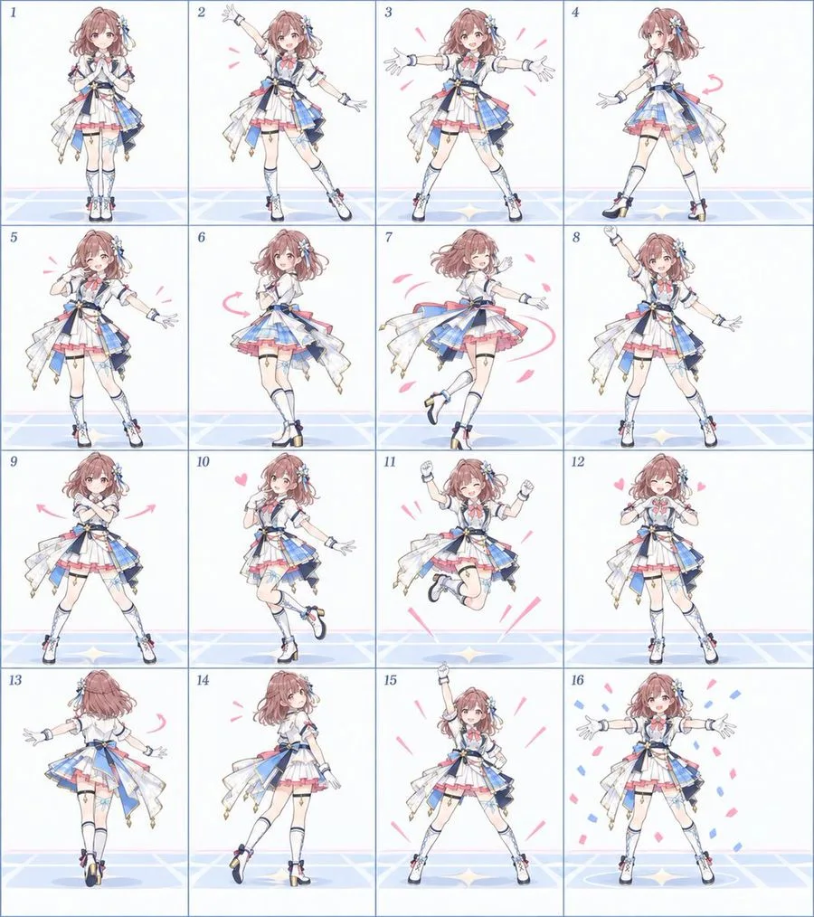 Anime Idol Dance Storyboard Grid, AI generated image