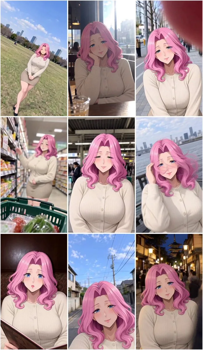 Anime Pink Hair Daily Grid, AI generated image