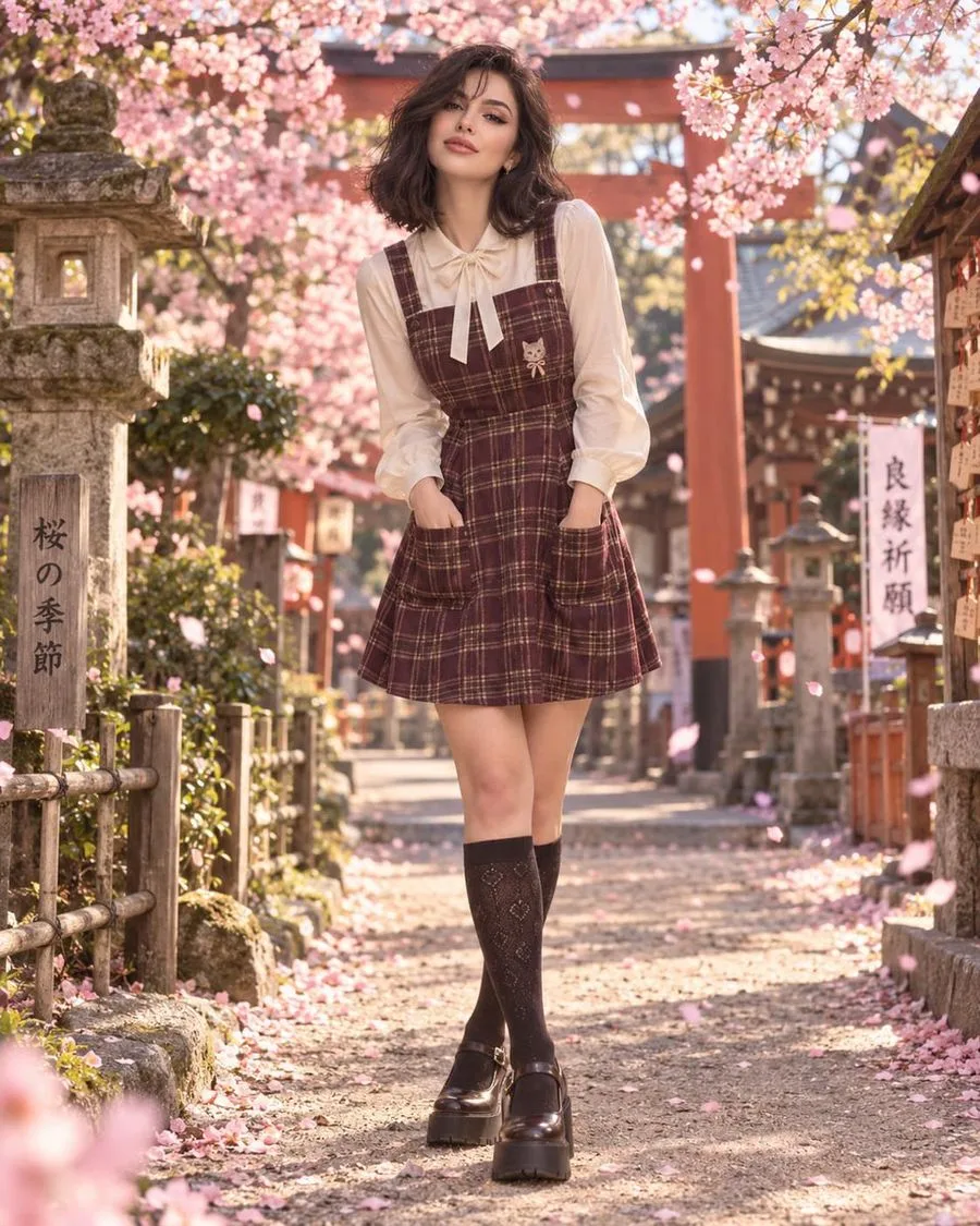Anime Shrine Cherry Blossom, AI generated image