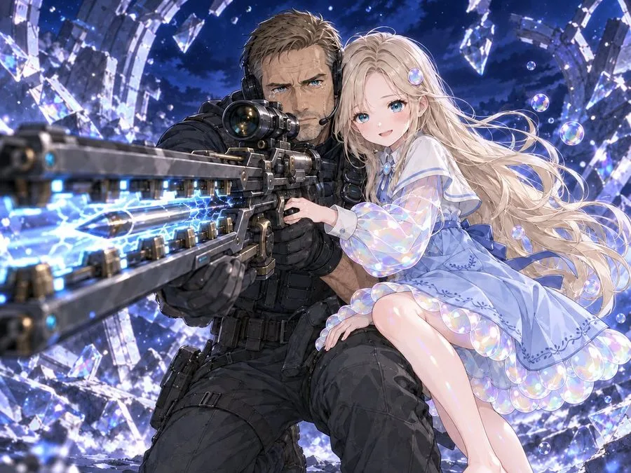 Anime Soldier Father Daughter Illustration, AI generated image