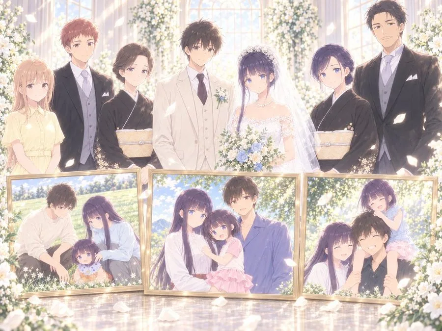 Anime Wedding Family Portrait, AI generated image