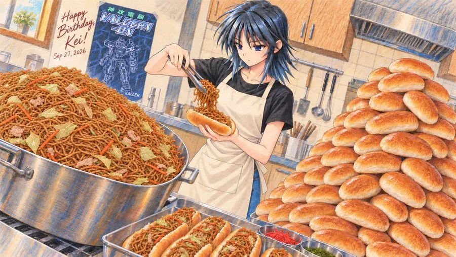 Anime Yakisoba Cooking Scene, AI generated image