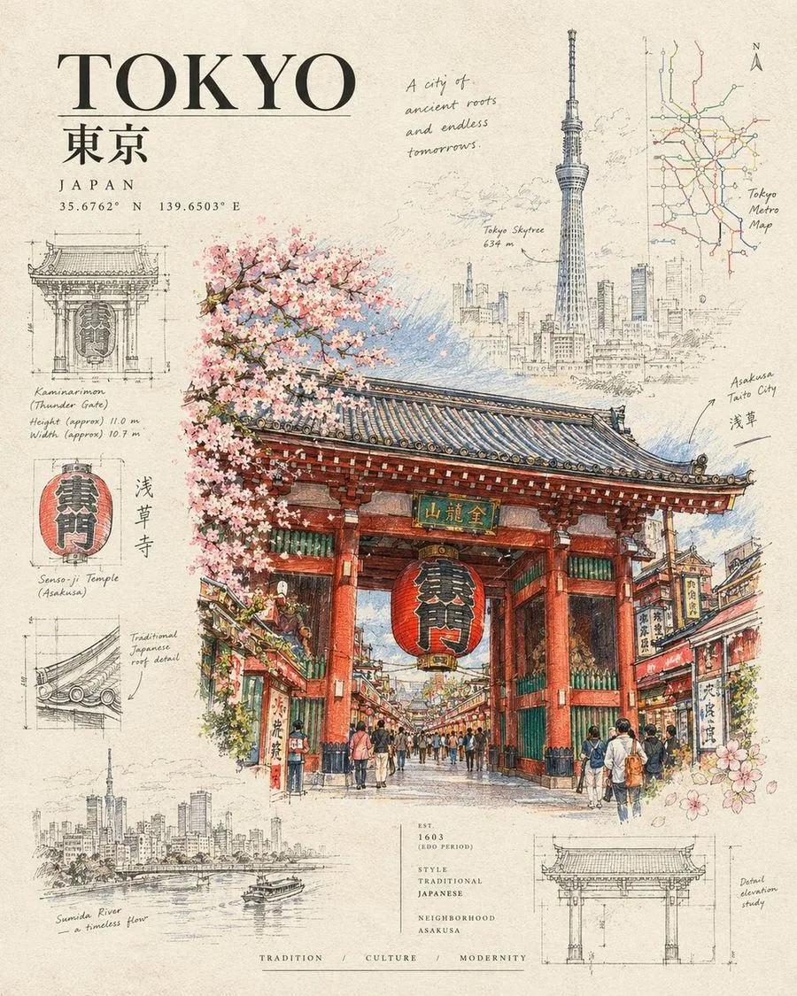 Architectural Passport Poster, AI generated image