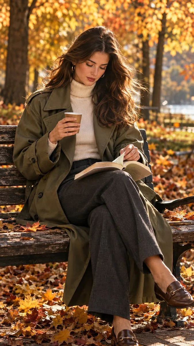Autumn Park Bench Editorial, AI generated image