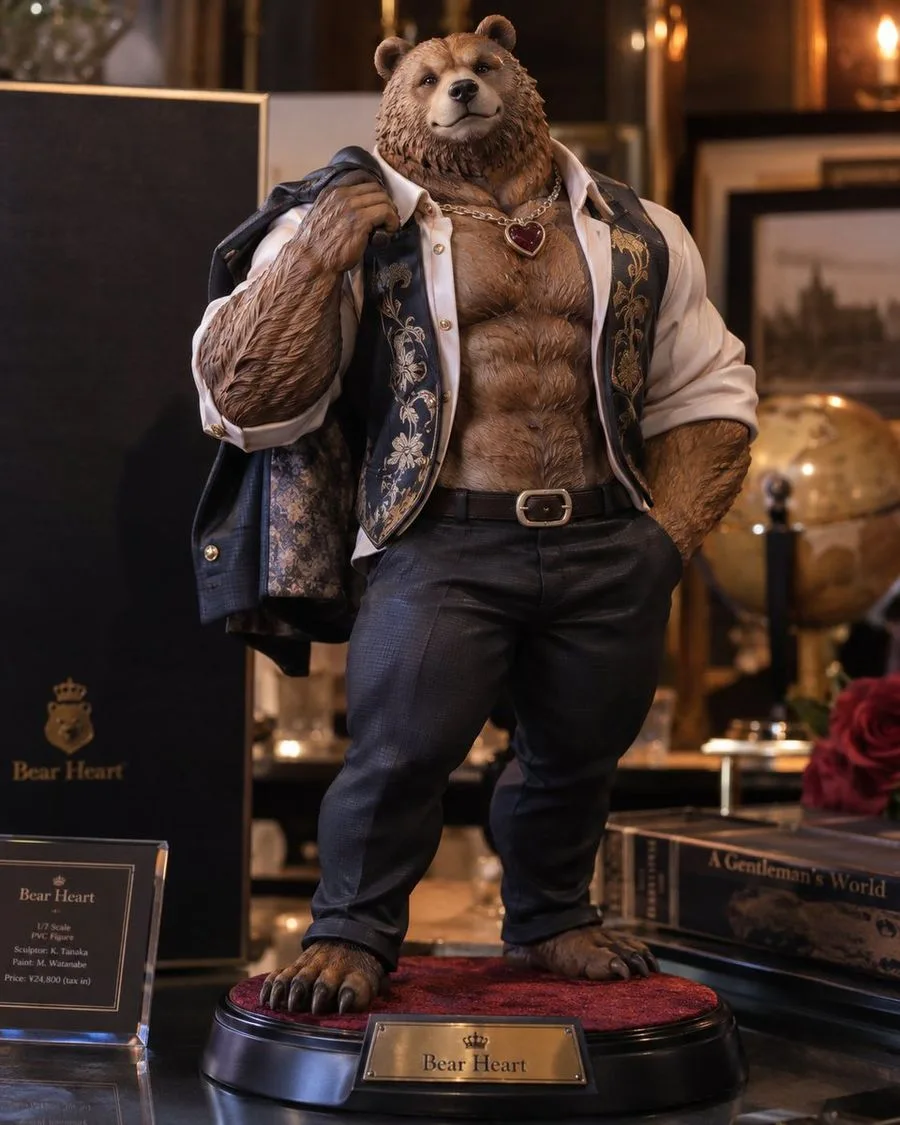 Bear Gentleman Statue Product Shot, AI generated image