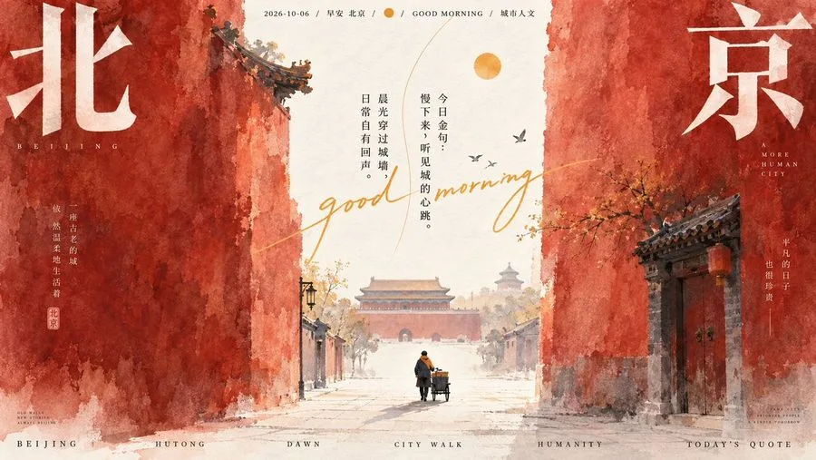 Beijing Morning Ink Wash Poster, AI generated image