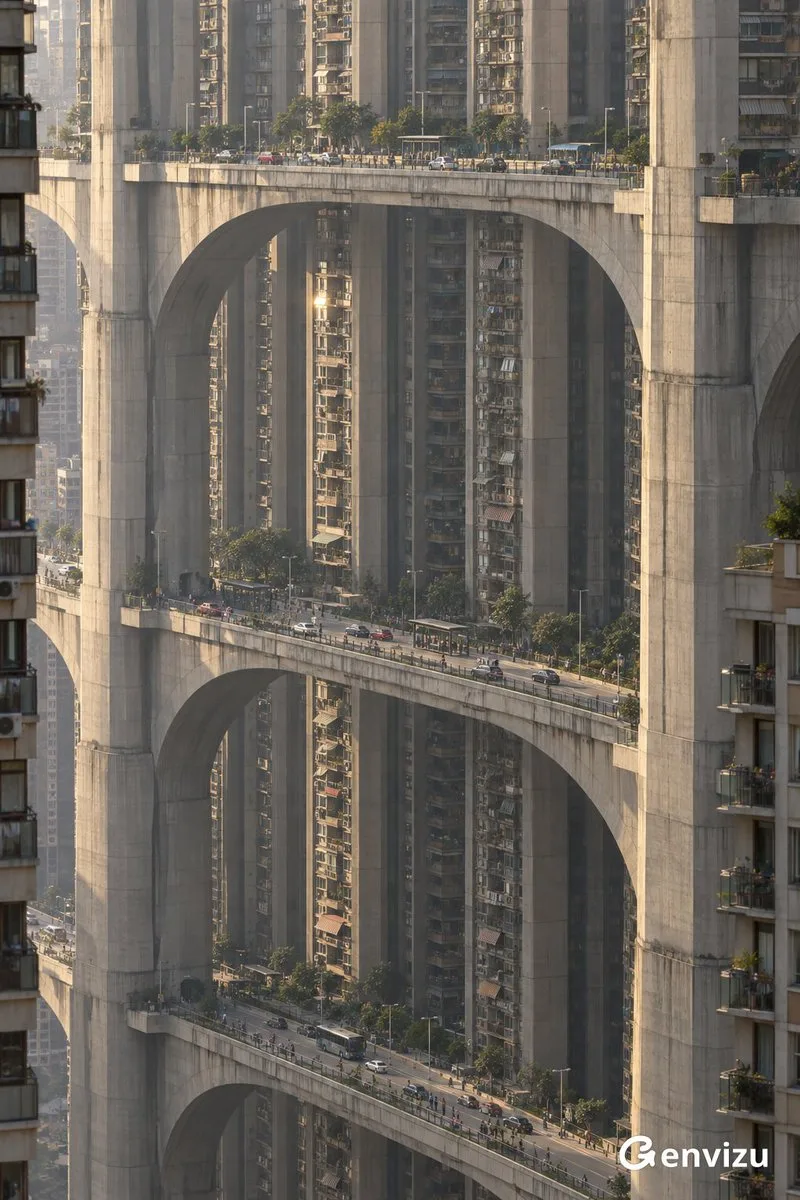 Brutalist Megastructure Cityscape, AI generated image