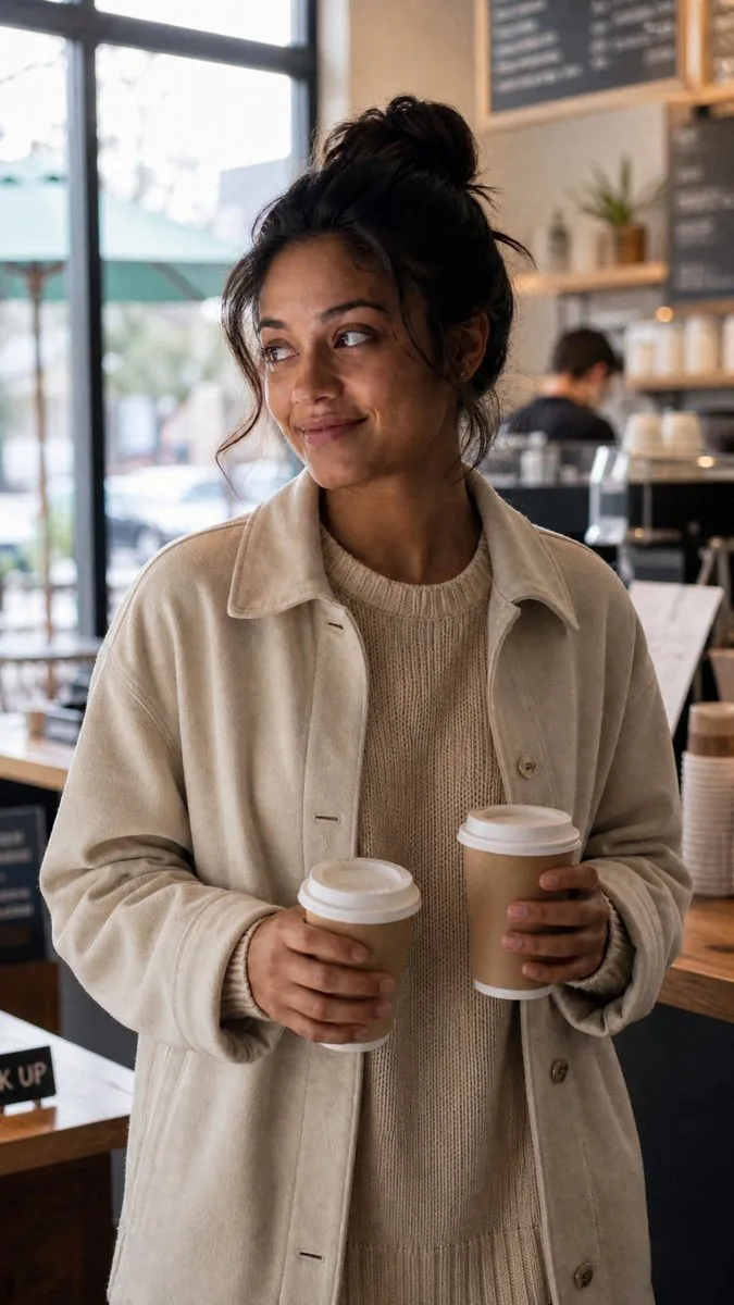 Candid Coffee Shop Portrait, AI generated image