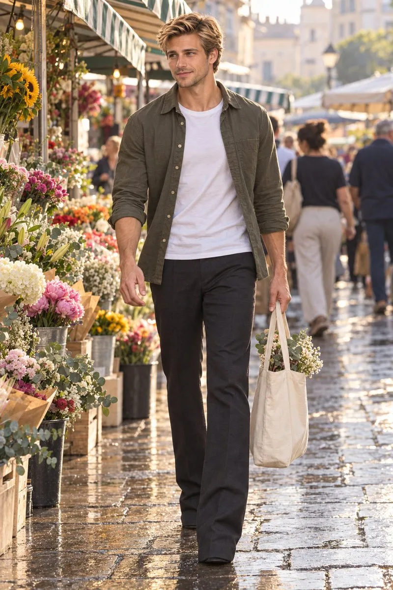 Character Reference Flower Market Walk, AI generated image