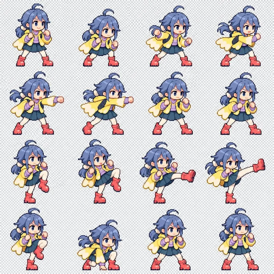 Chibi Fighter Sprite Sheet, AI generated image