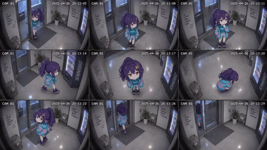 Chibi Girl Security Camera Sequence, AI generated image