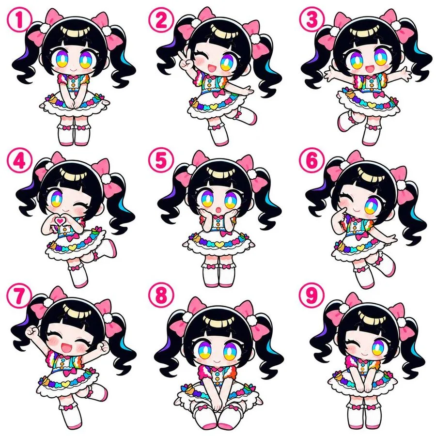 Chibi Idol Dance Pose Sheet, AI generated image