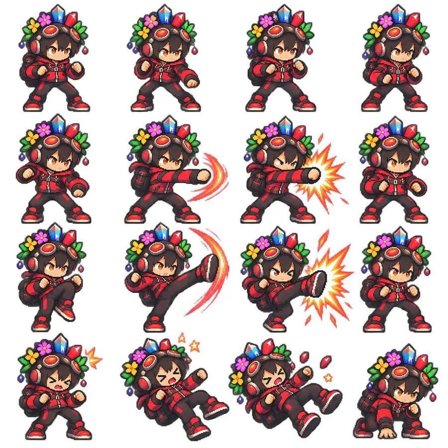 Chibi Pixel Fighter Sprites, AI generated image