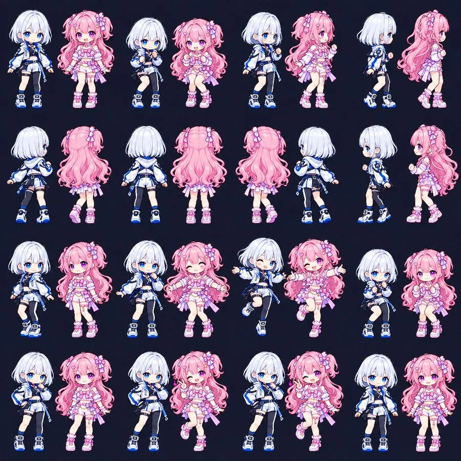 Chibi Sprite Sheet Duo, AI generated image