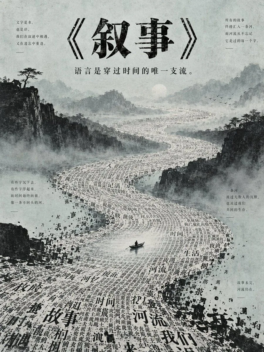 Chinese Narrative River Poster, AI generated image