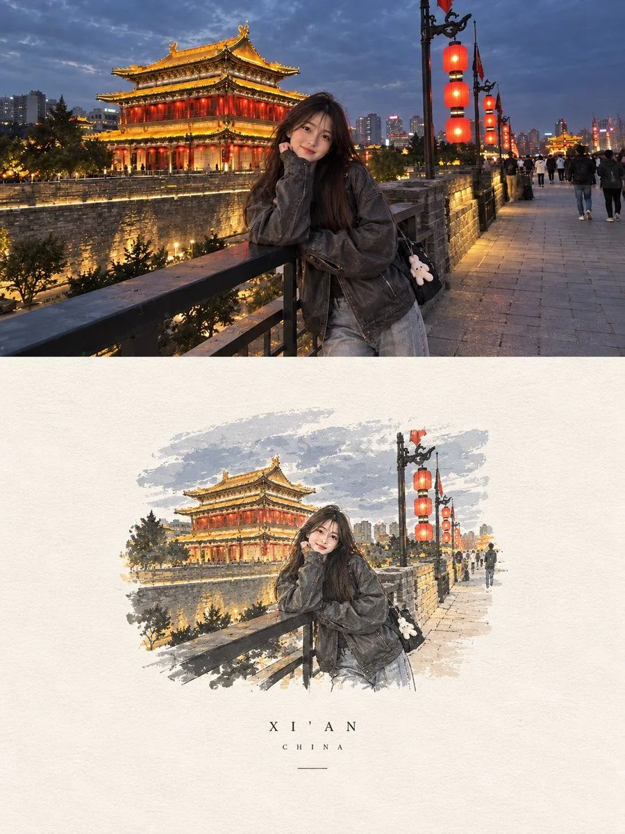 Chinese Night Travel Portrait, AI generated image