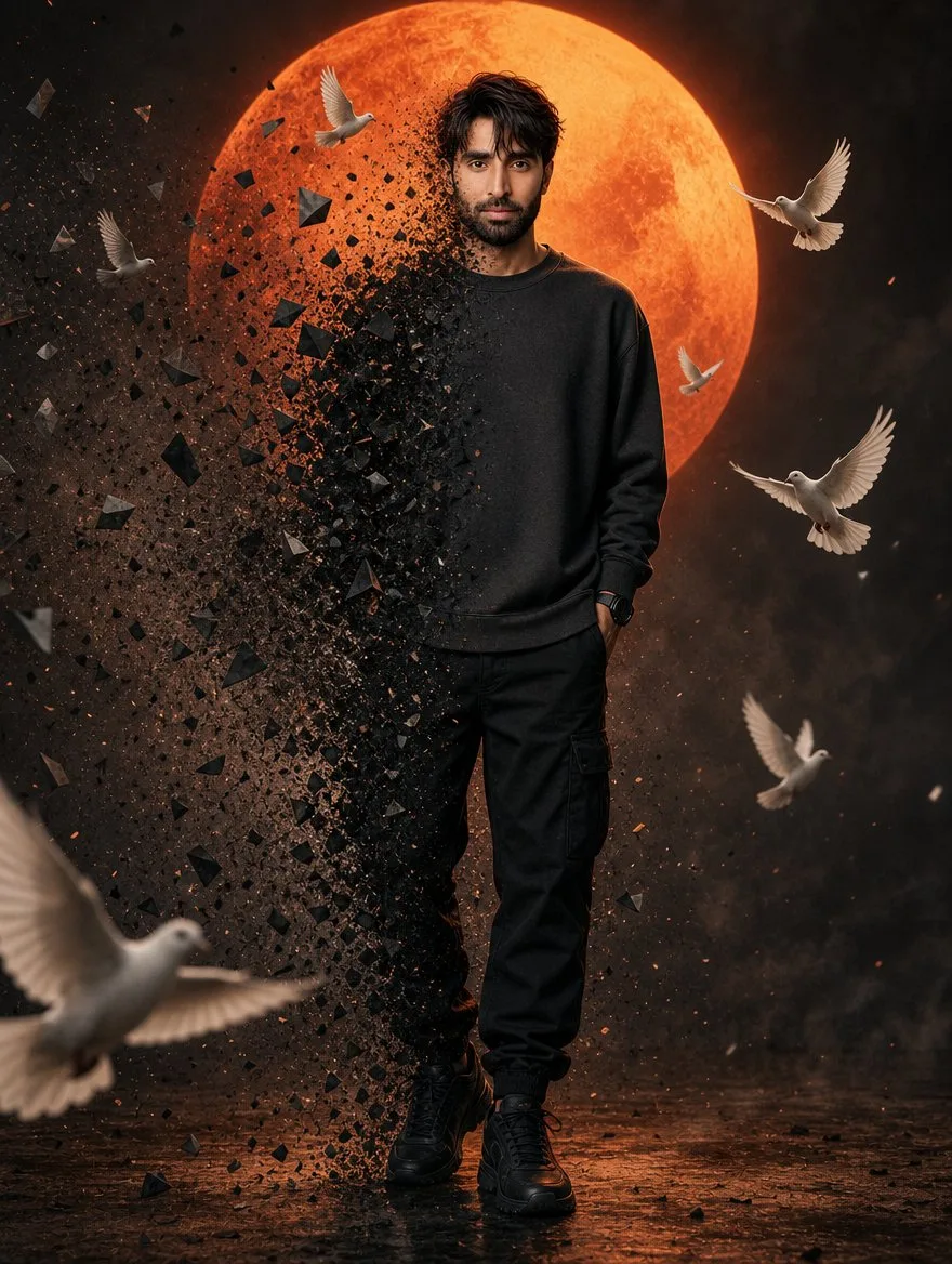 Cinematic Dissolving Portrait Moon, AI generated image