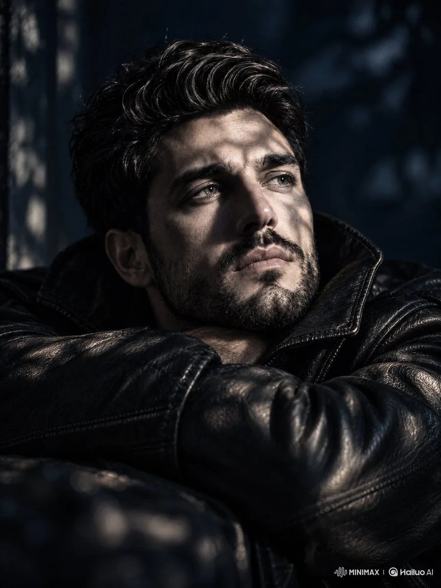 Cinematic Leather Jacket Portrait, AI generated image