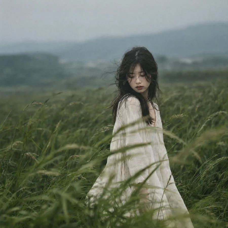 Cinematic Meadow Portrait Woman, AI generated image