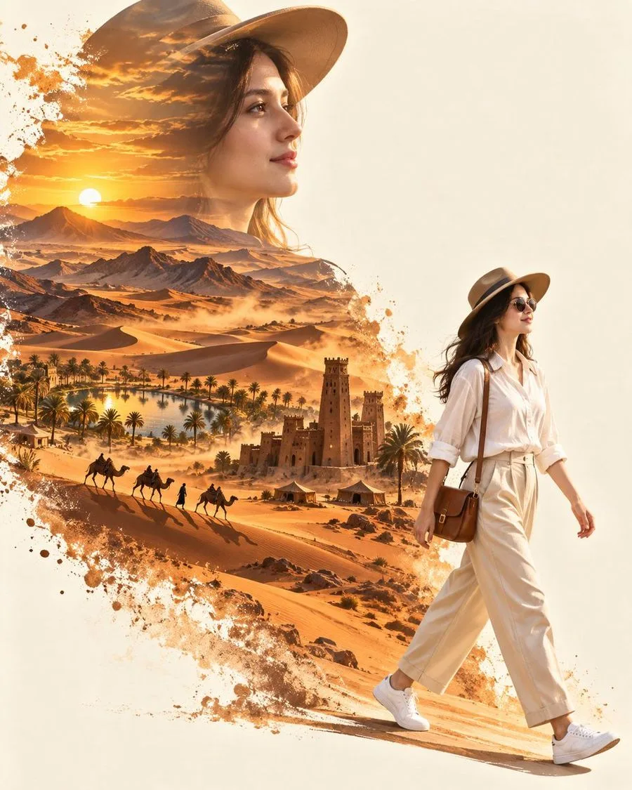 Cinematic Travel Poster Desert, AI generated image