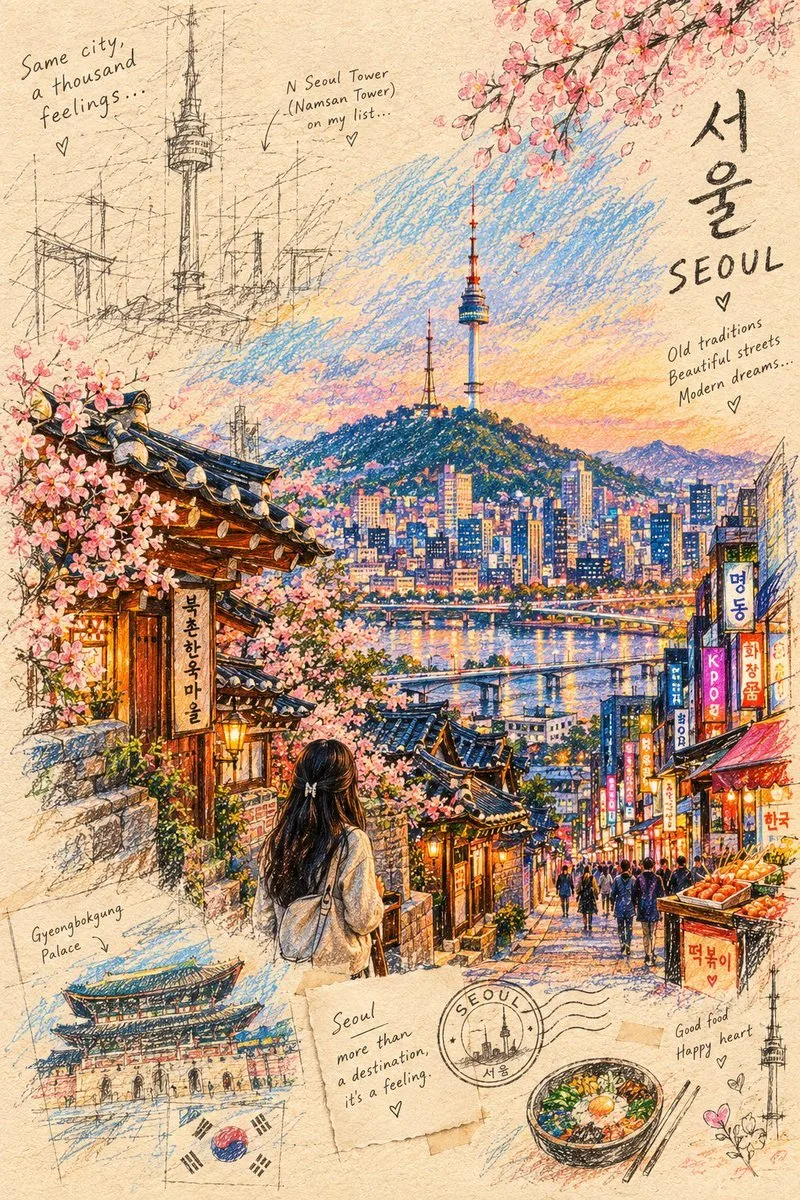 Colored Pencil City Sketch, AI generated image