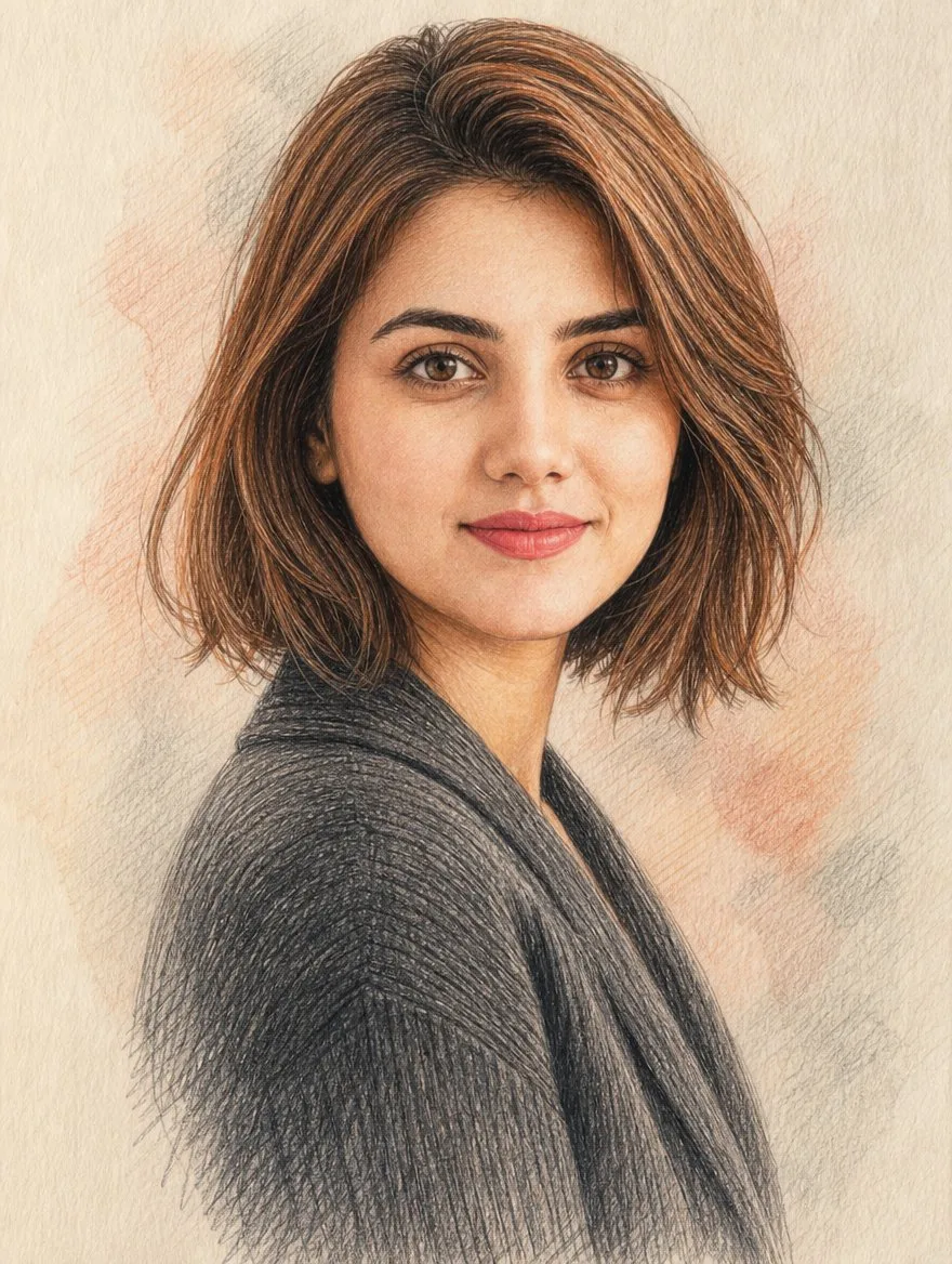 Colored Pencil Portrait Woman, AI generated image