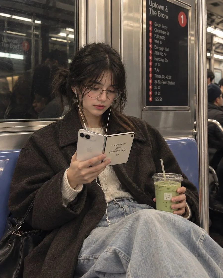 Cozy Nyc Subway Candid Portrait, AI generated image