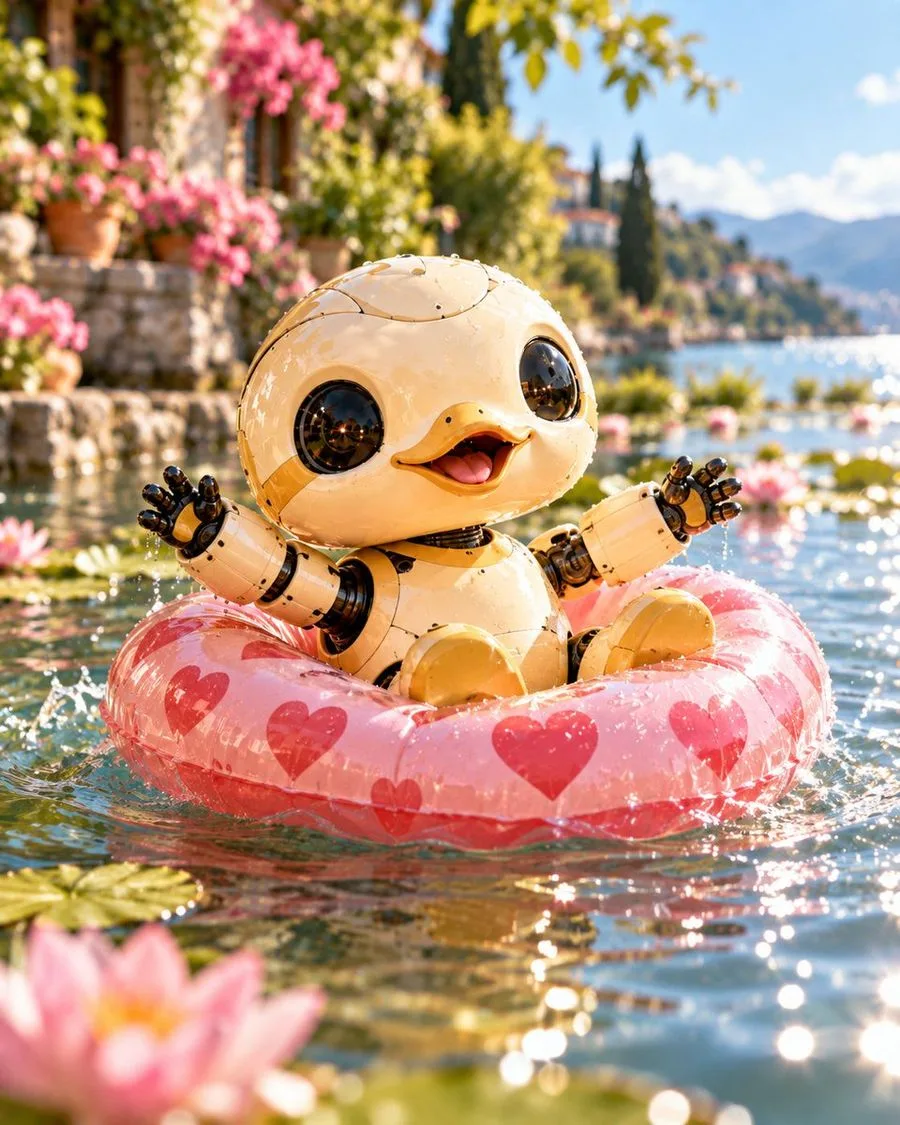 Cute Robot Heart Floatie Photo, AI generated image