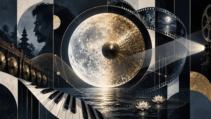 Debussy Gamelan Moon Collage, AI generated image