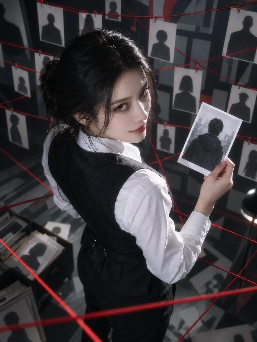 Detective Conspiracy Board Portrait, AI generated image