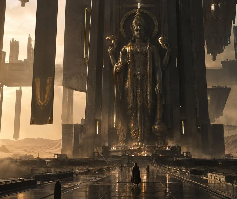 Dystopian Giant Deity Statue, AI generated image