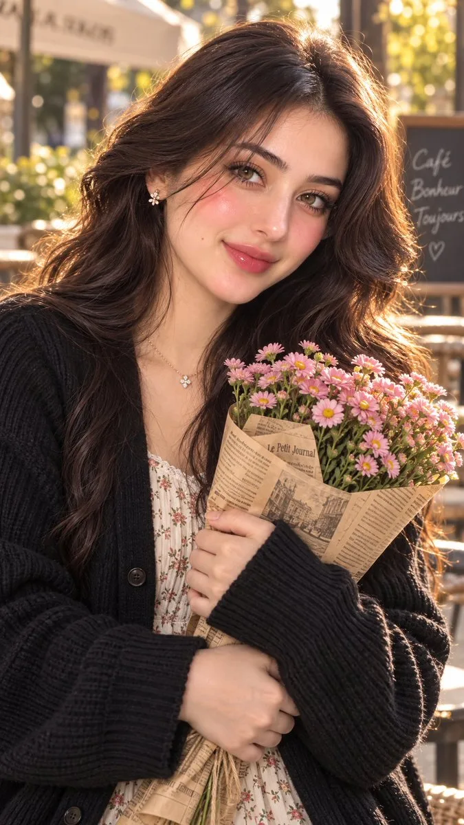 East Asian Woman Portrait Flowers, AI generated image