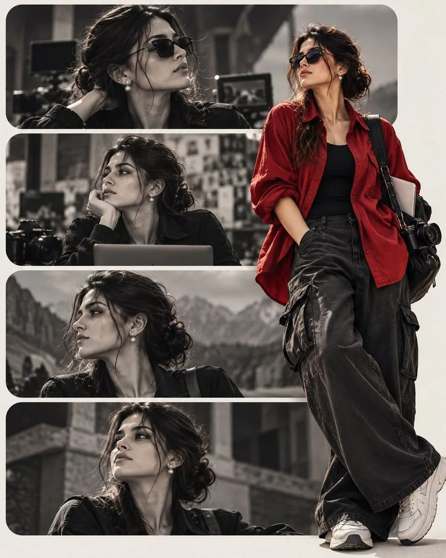 Editorial Fashion Collage Red Shirt, AI generated image
