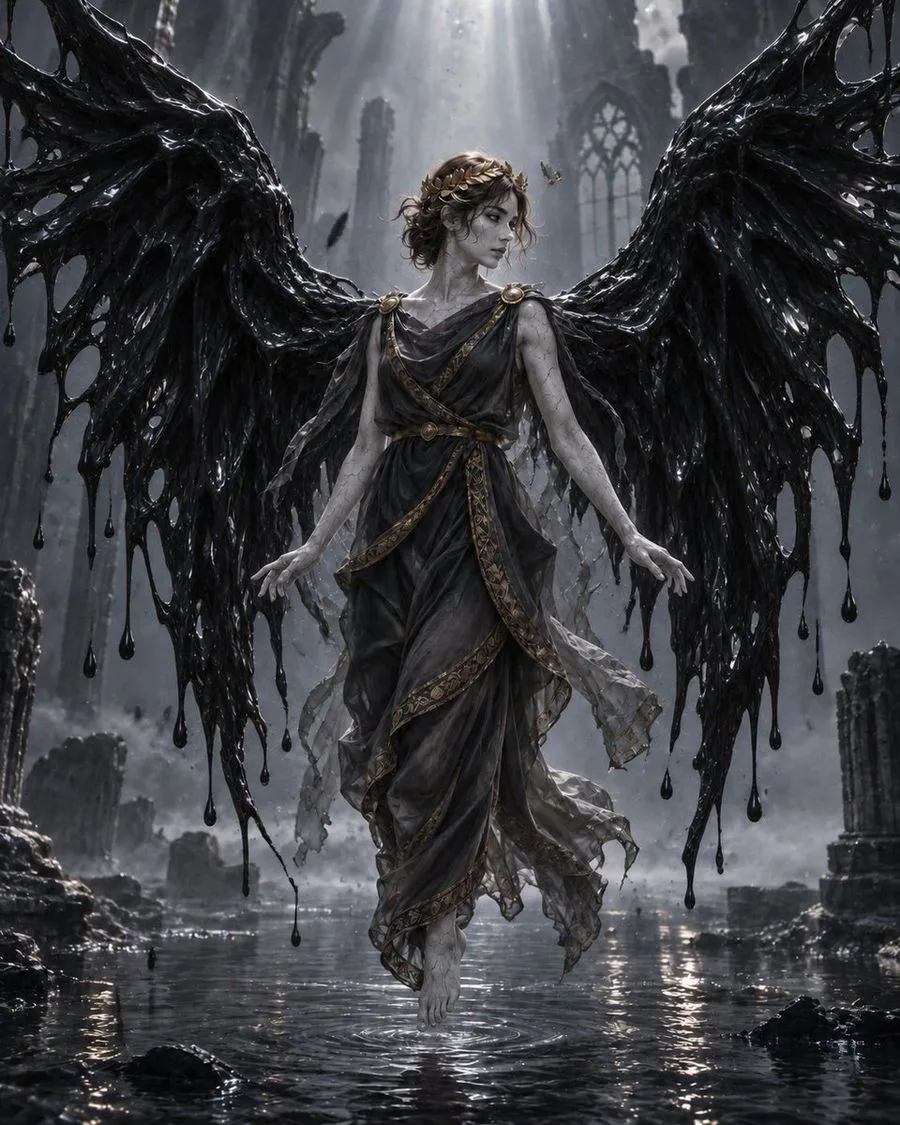 Fallen Goddess Tar Wings, AI generated image