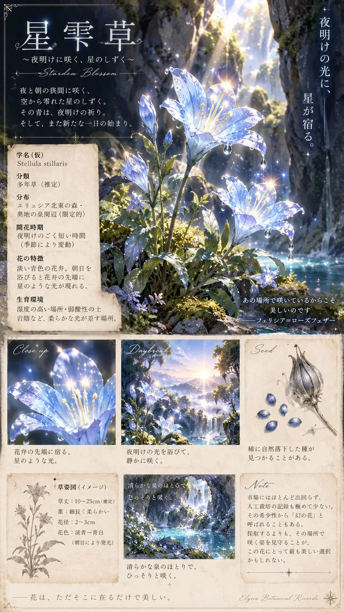 Fantasy Botanical Poster Stardew Blossom, AI generated image