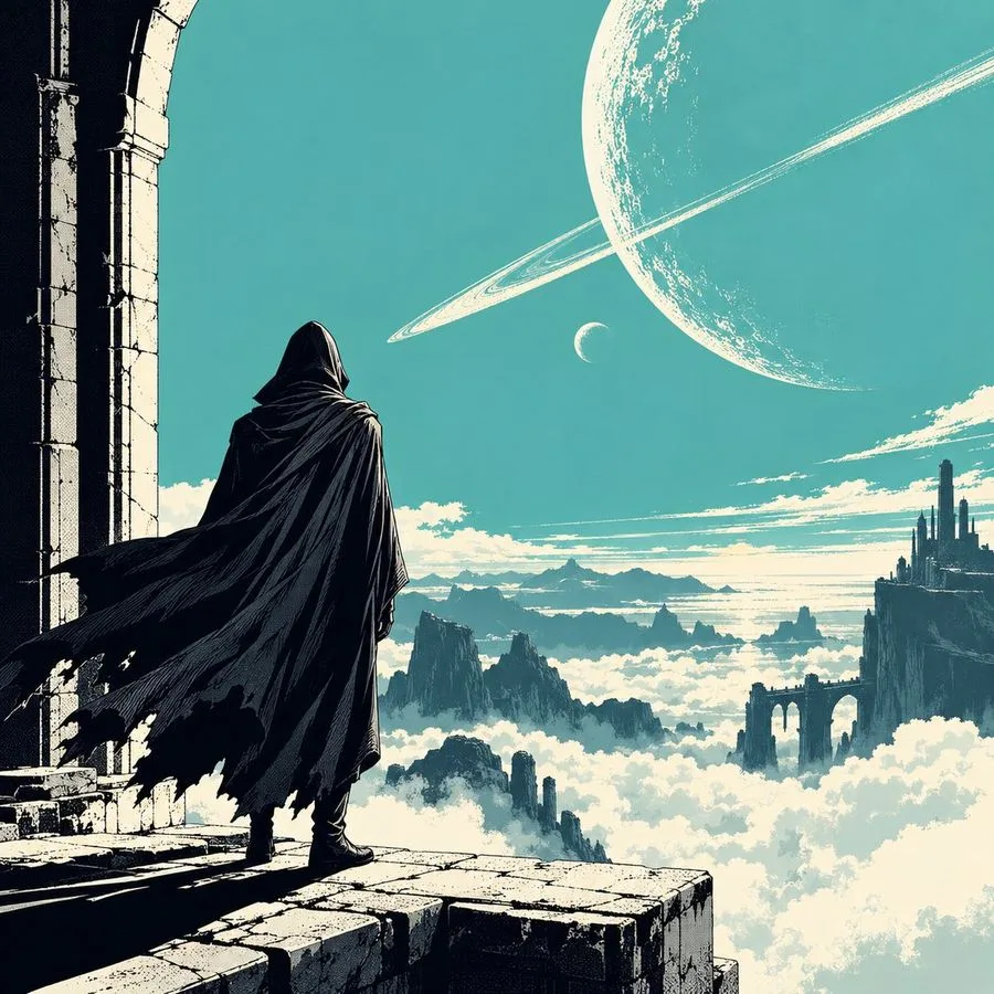 Fantasy Cloak Ring Planet Art, AI generated image